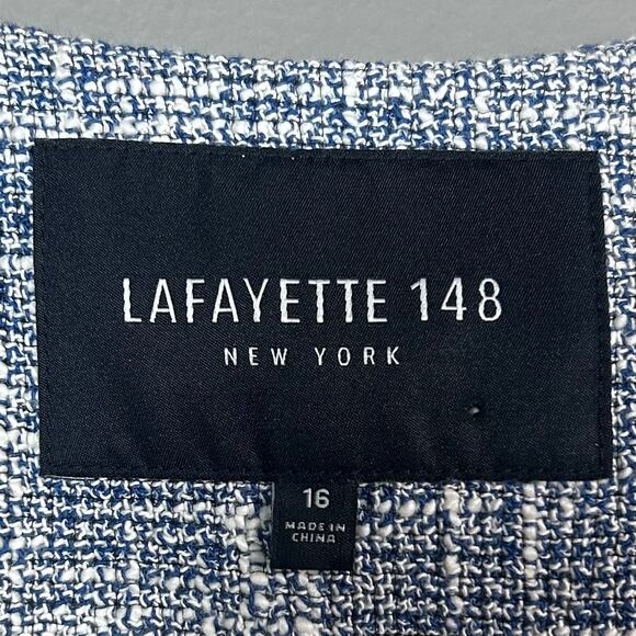 Lafayette 148 jacket size 16 tweed blazer white blue moto cotton business office - Picture 13 of 14